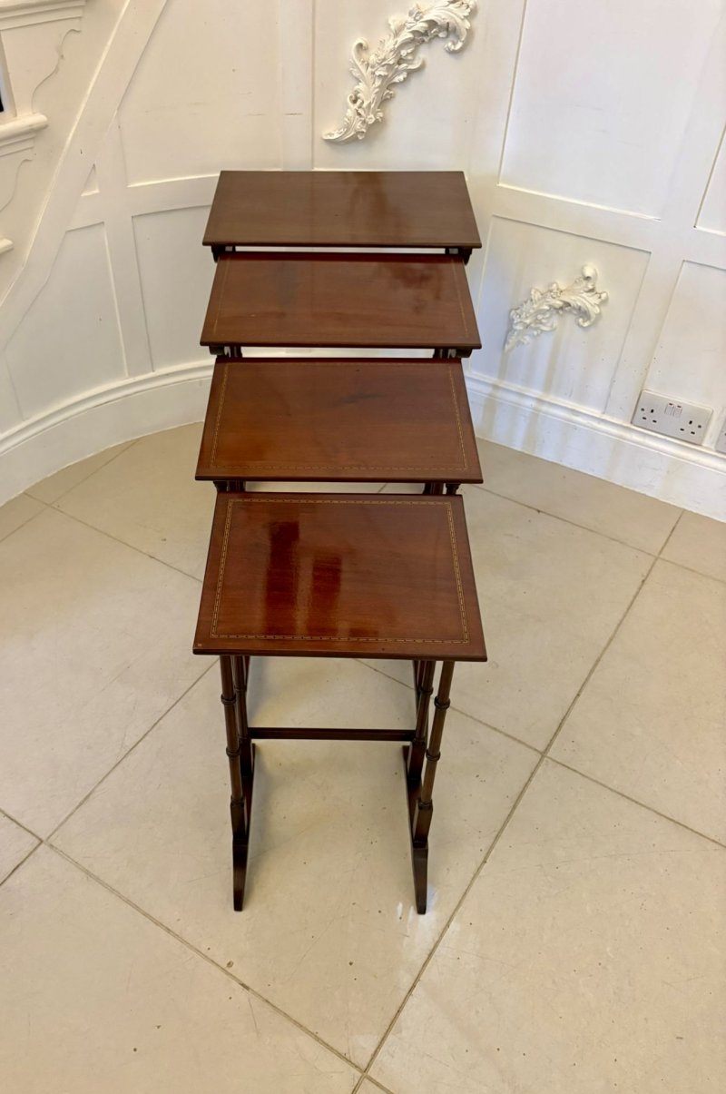 Antique Edwardian Mahogany Quartetto Nest of Tables with Satinwood Inlay - Image 13